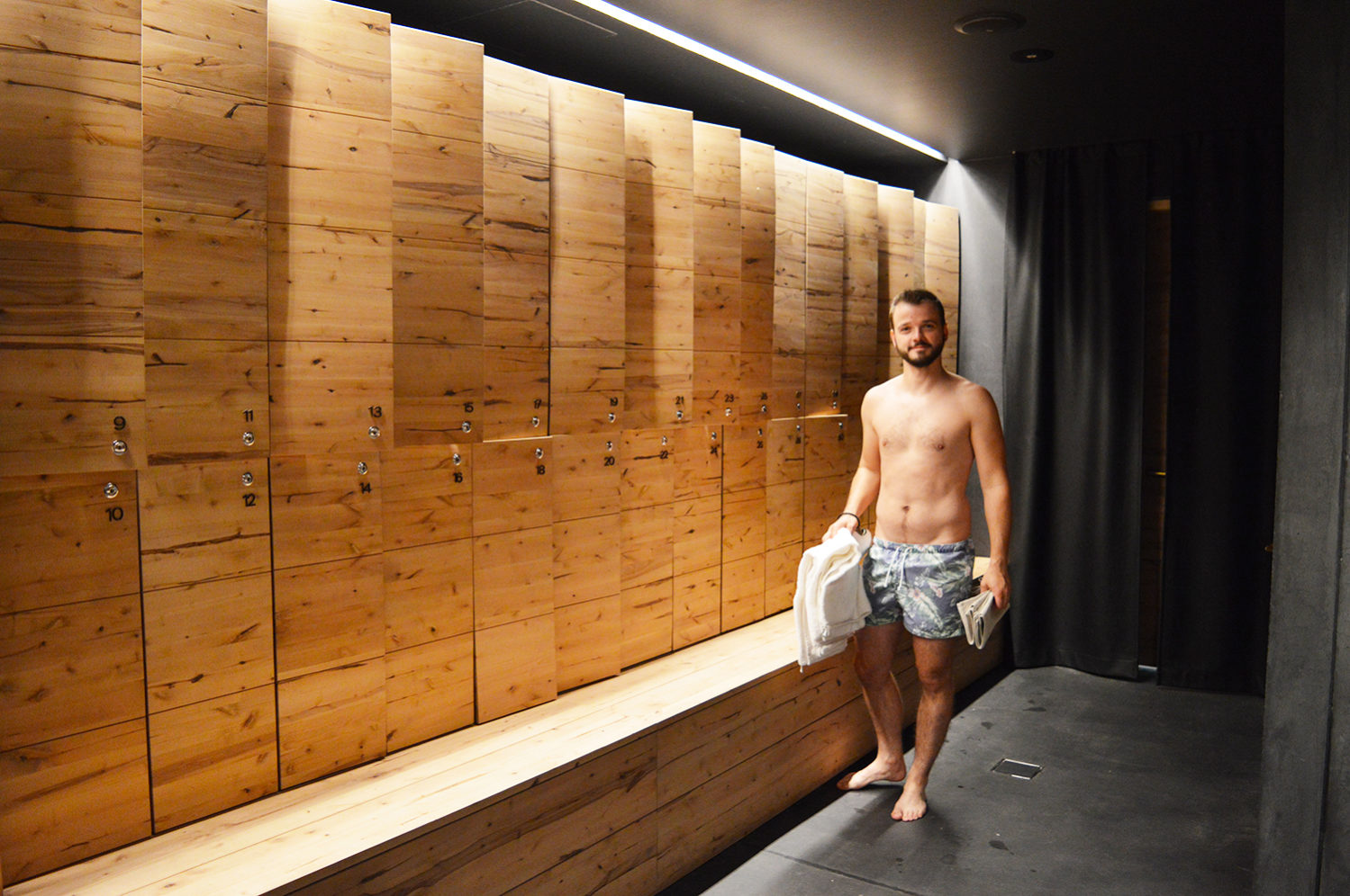 Karl in the men's changing rooms at Sauna Löyly Gay Couple Finnish Des...