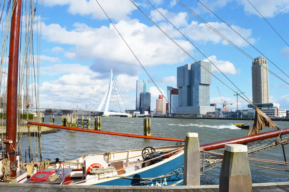 Gay Travel Rotterdam Harbor view Rotterdam with Erasmus Bridge | Gay Couple City Weekend Rotterdam © CoupleofMen.com