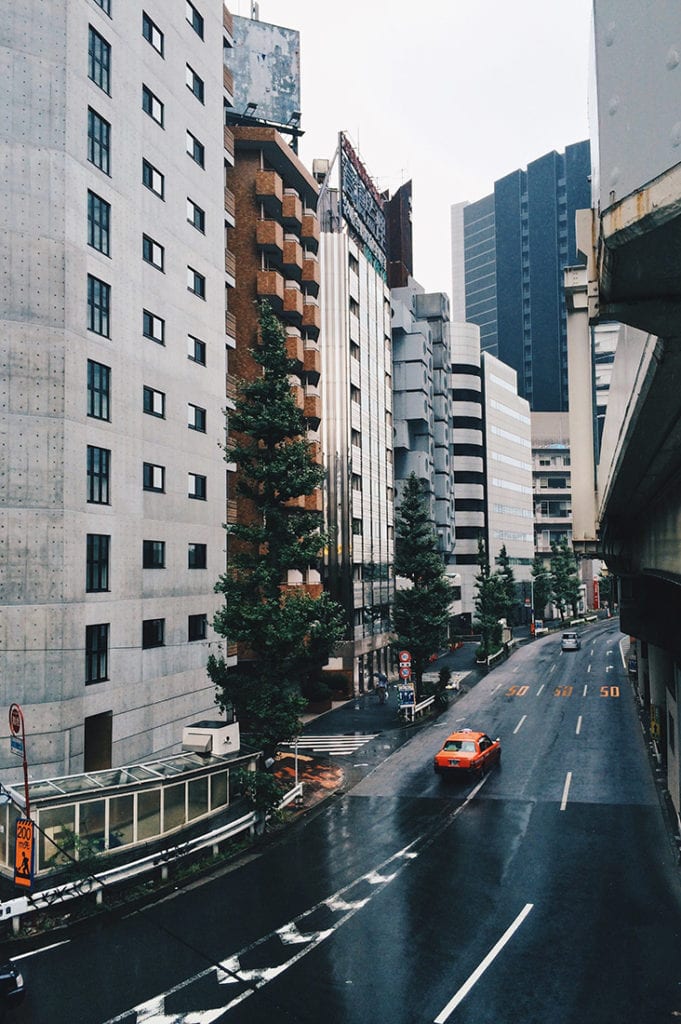 Street view at Nakagin Capsule Tower Tokyo Japan © CoupleofMen.com
