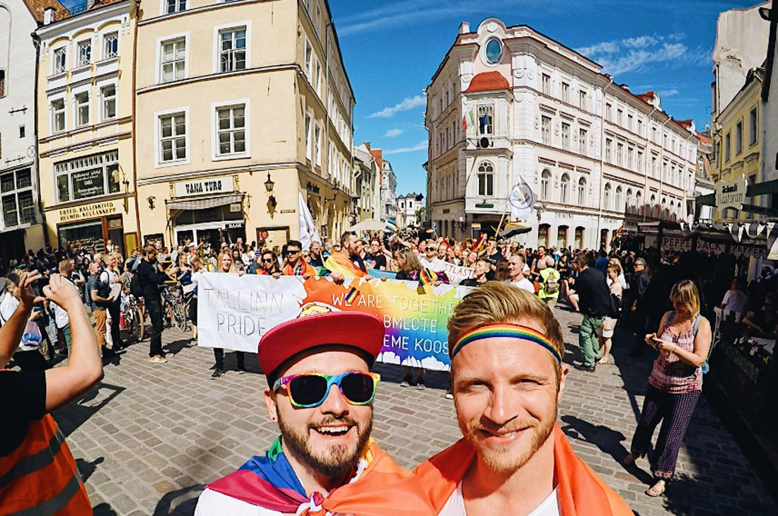 Karl & Sven on front of the Gay Pride Parade in Tallinn© CoupleofMen.com