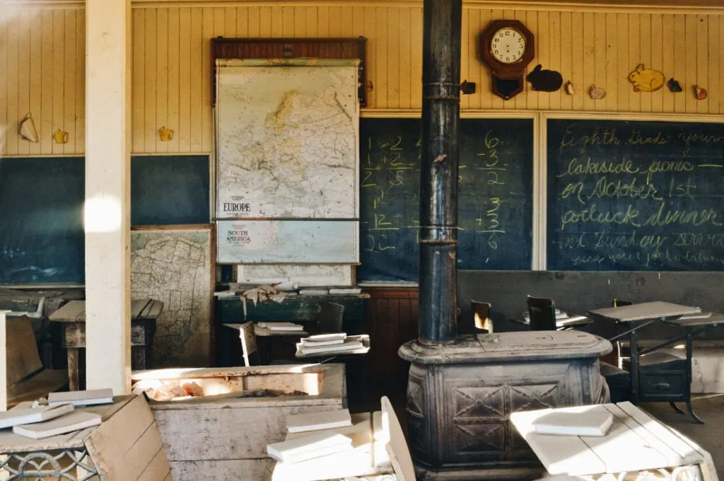 Class Room with Map of Europe and blackboard | Ghost Town Bodie State Historic Park California © CoupleofMen.com