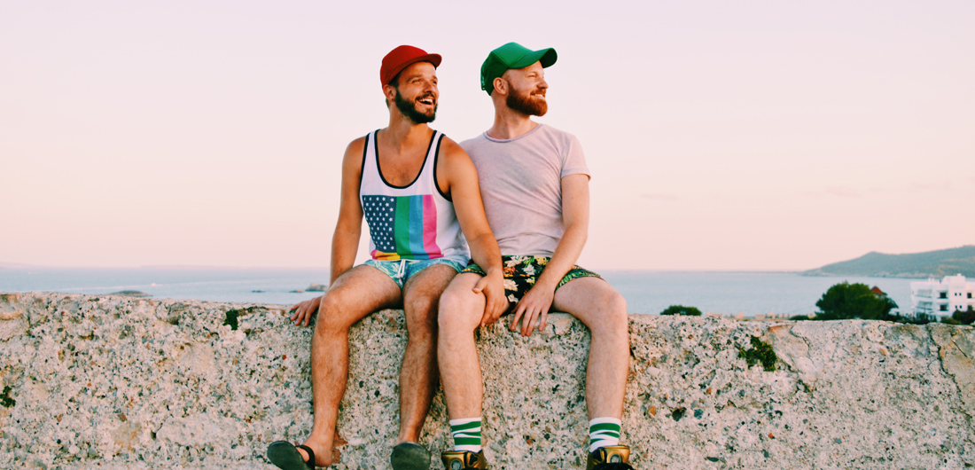 Ibiza Gay Travel Tips Karl & Daan enjoying the view over Ibiza Town | Gay Couple Travel on Ibiza at the Gay Beach during our The Cruise Stop Over -