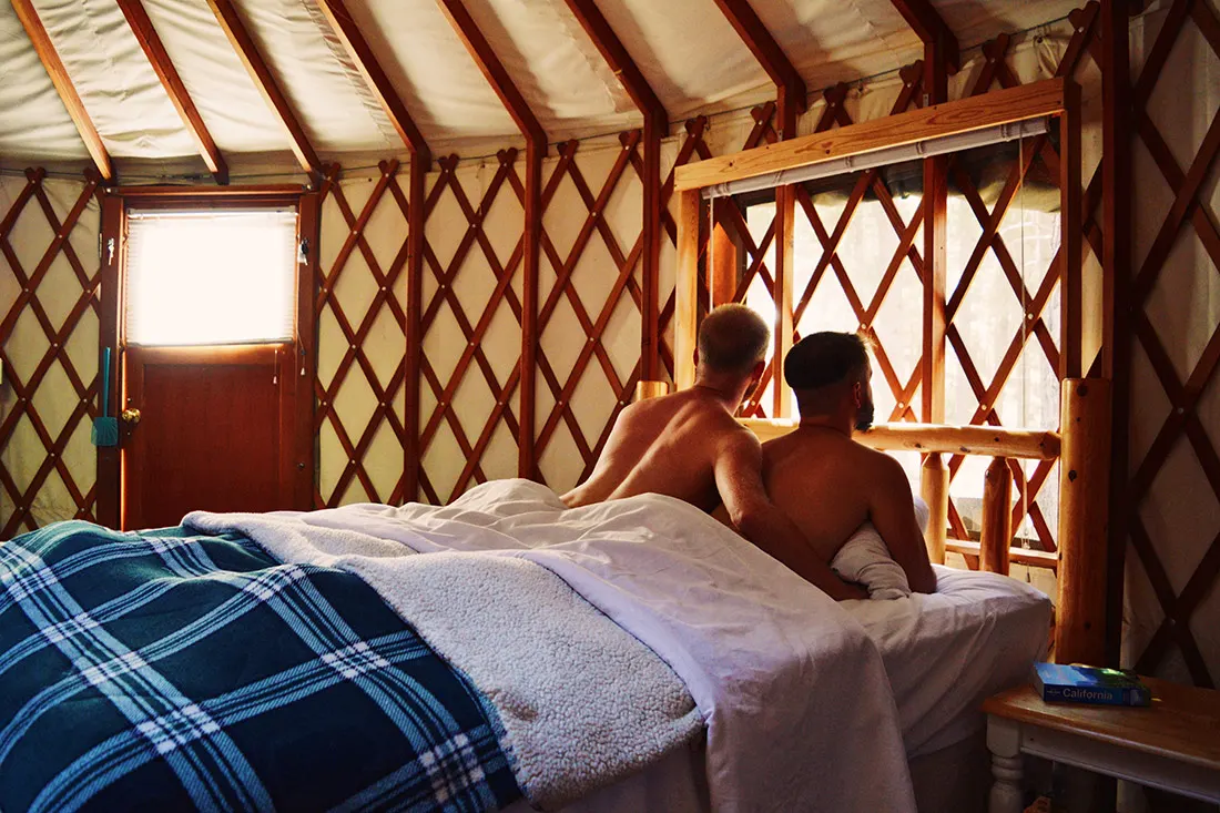 Gay-friendly Yosemite Lakes Resort Enjoying the view out of our Yurt window of Yosemite National Park © Coupleofmen.com