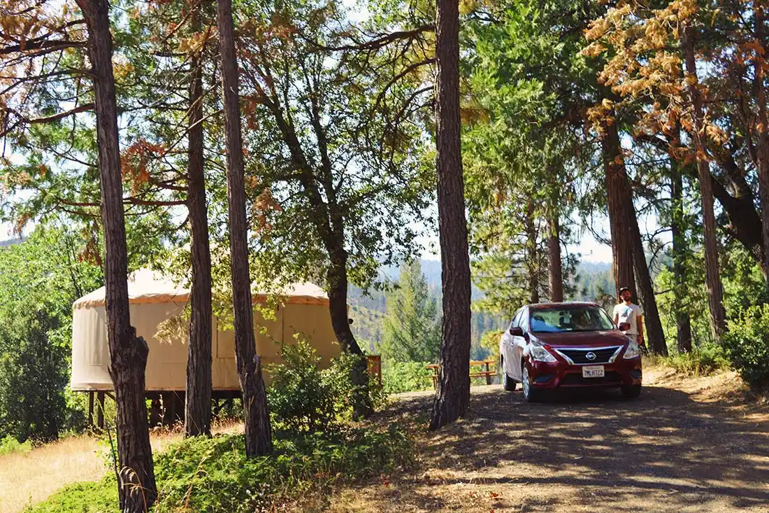 The Yurt comes with a private parking spot right next to our accommodation © Coupleofmen.com