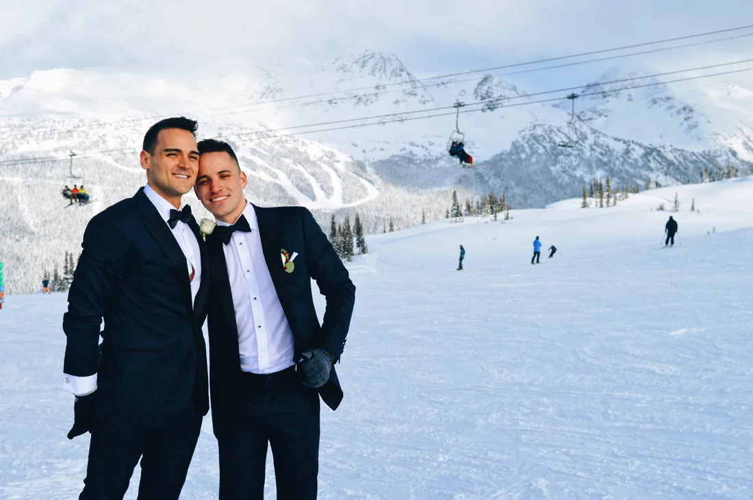 These two handsome man got married on the slope of Whistler Black comb | Whistler Pride 2018 Gay Ski Week © Coupleofmen.com