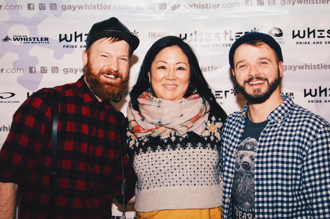 Couple of Men and Margaret Cho after show meet up | Whistler Pride 2018 Gay Ski Week © Darnell Collins
