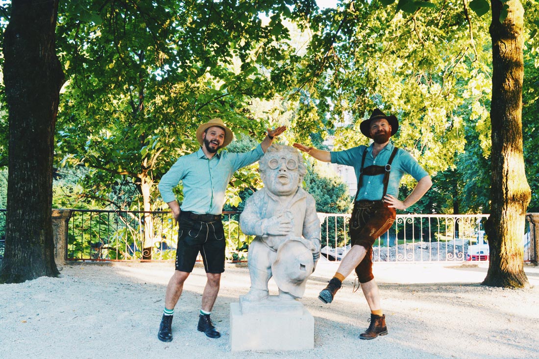 Gay-friendly City Trip Salzburg Gay Städtetrip Salzburg What about this one? It's the Sound of Music Pavillon statue at the Salzburg Dwarf Garden | Travel Salzburg Gay Couple City Trip © coupleofmen.com