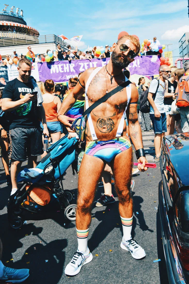 Sexy men dressed in sexy rainbow outfits | CSD Berlin Gay Pride 2018 © Coupleofmen.com