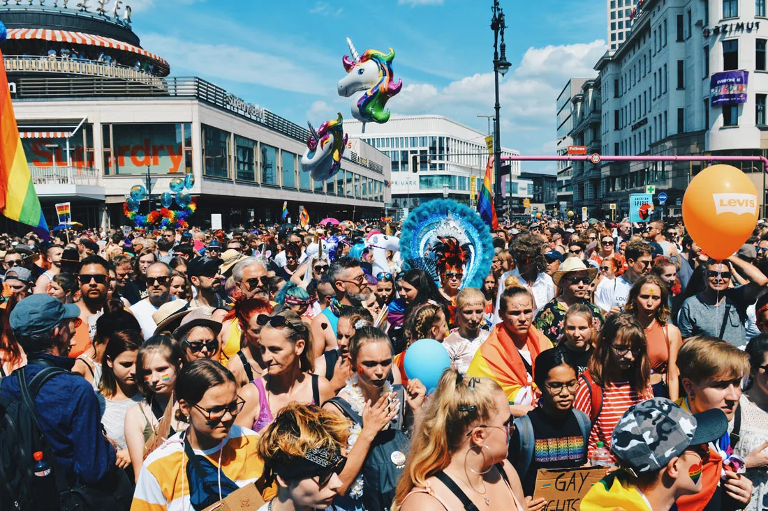 And this is just the beginning of the Berlin Gay Parade with Unicorns and colorful motivated LGBTQ+ | CSD Berlin Gay Pride 2018 © Coupleofmen.com