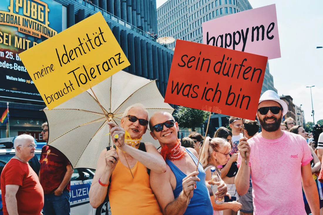 My Identity needs Tolerance - To be who I am - happy me: posters of the parade | CSD Berlin Gay Pride 2018 © Coupleofmen.com