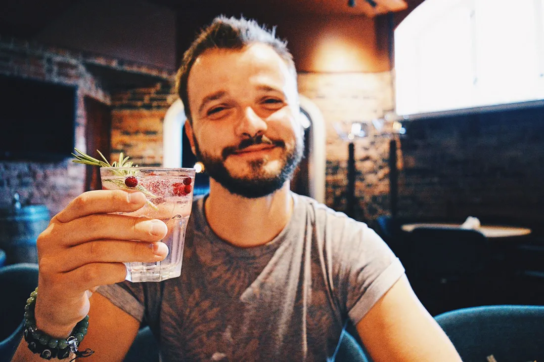 Cheers on our Prison stay with a Finnish Gin Tonic | Katajanokka Hotel Helsinki Gay-friendly Review © Coupleofmen.com