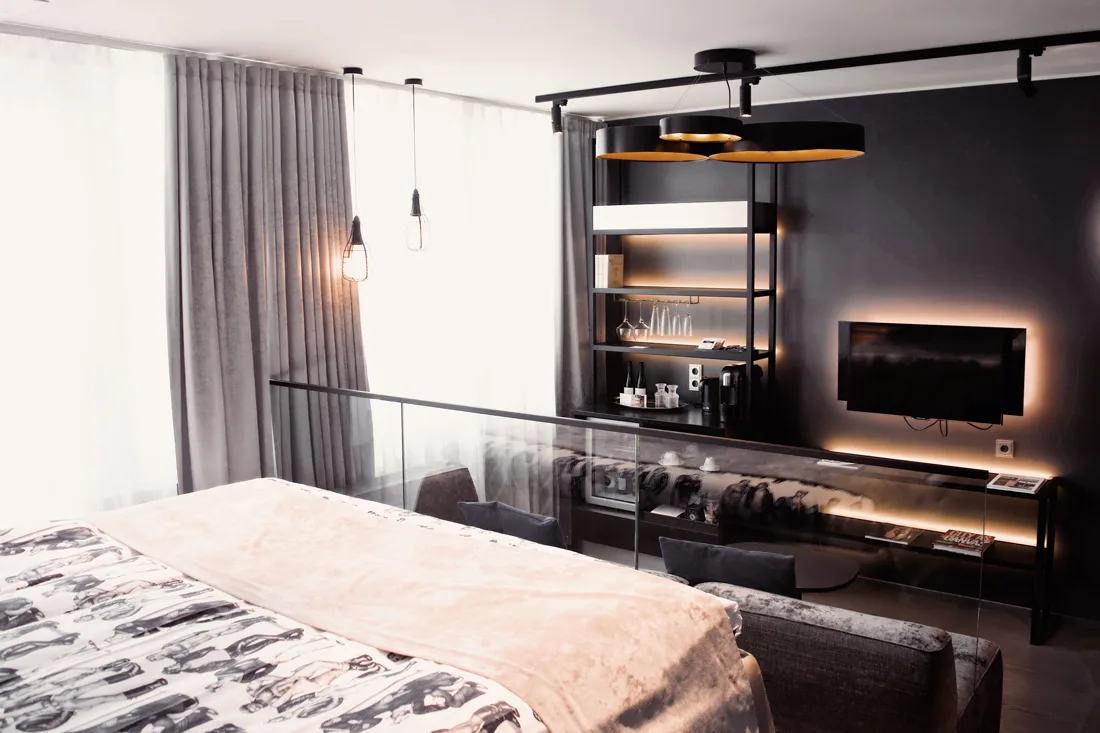 View from the bed on our Sky Balcony Room | Klaus K Hotel Helsinki Gay-friendly Tom of Finland Package © Coupleofmen.com