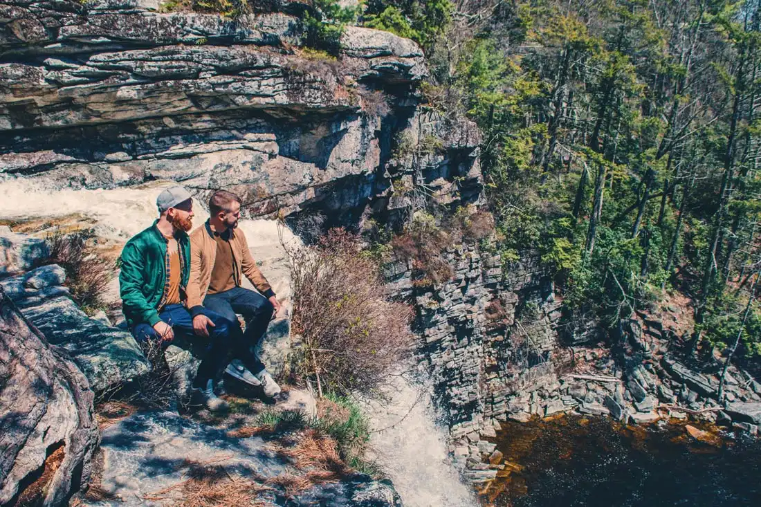 Gay Reise Dutchess County Sitting by the Awosting Falls at Minnewaska State Park Preserve on the Shawangunk Mountain ridge © Coupleofmen.com