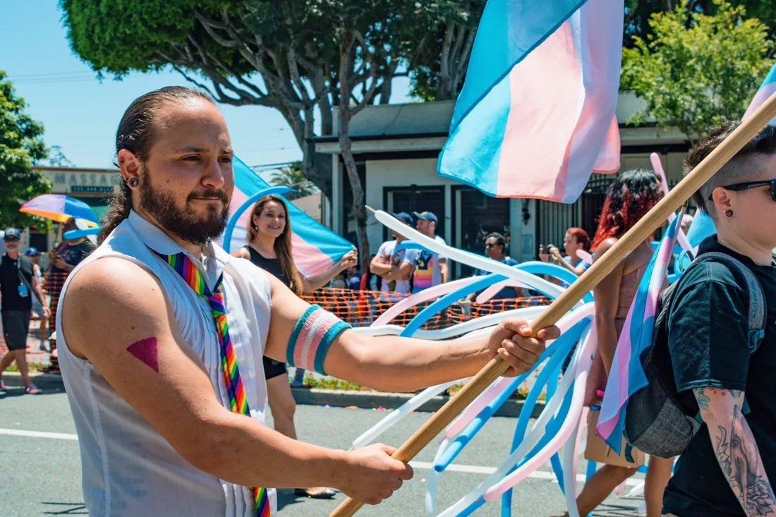 The 'T' in LGBTQ+ stands for Trans, a important part of our community visible with their pink-linght blu colored flags © Coupleofmen.com