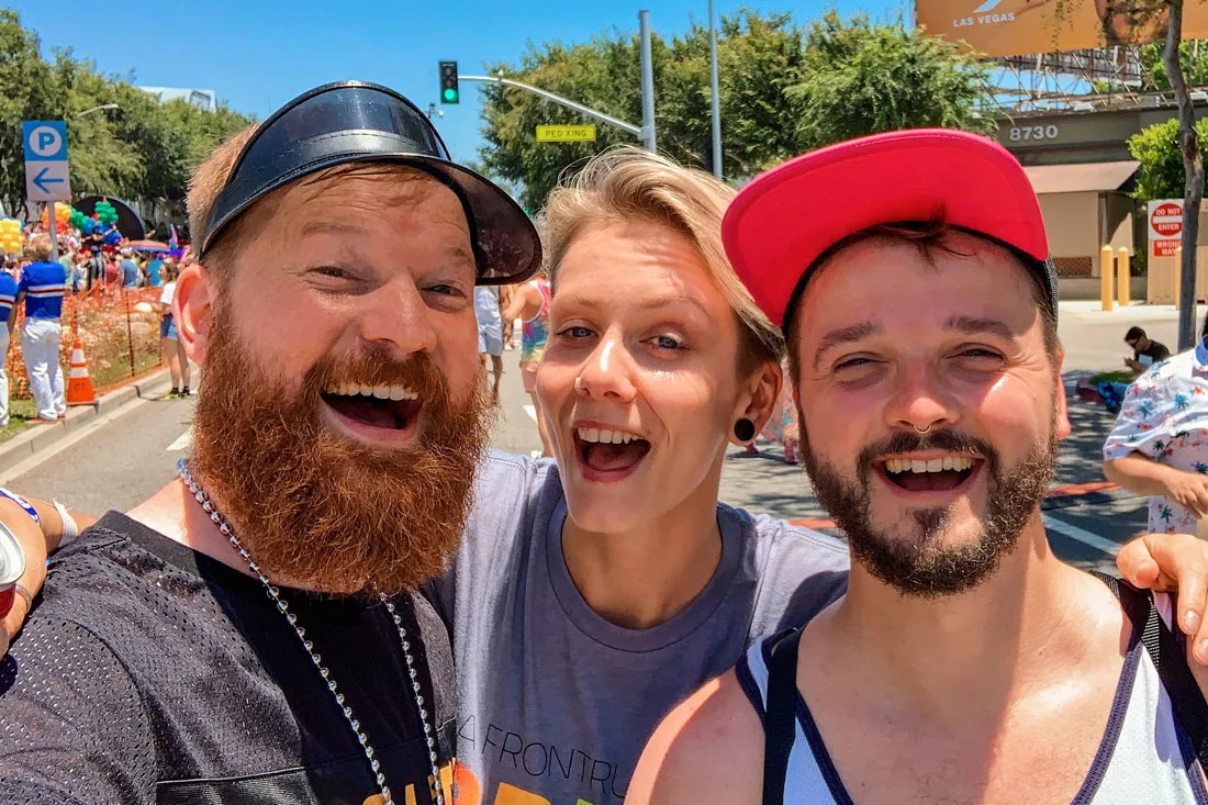 Bearded men Selfie with lesbian girl in West Hollywood © Coupleofmen.com
