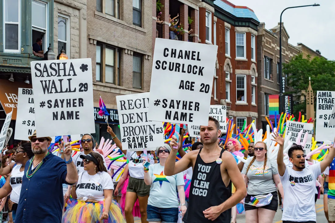 Chicago Gay City Tipps #SayHerName - For those who cannot walk at Chicago Pride Parade 2019 © Coupleofmen.com