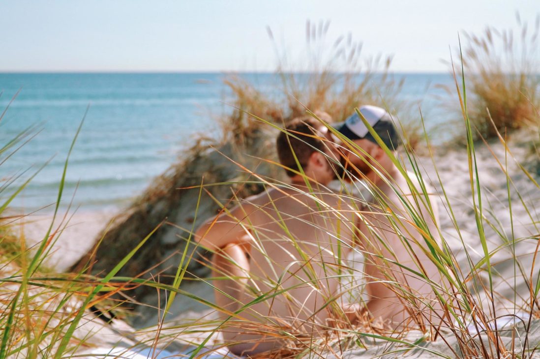 Gay Summer Road Trip Skåne A naked kiss at the clothing optional gay beach of Sandhammaren © Coupleofmen.com