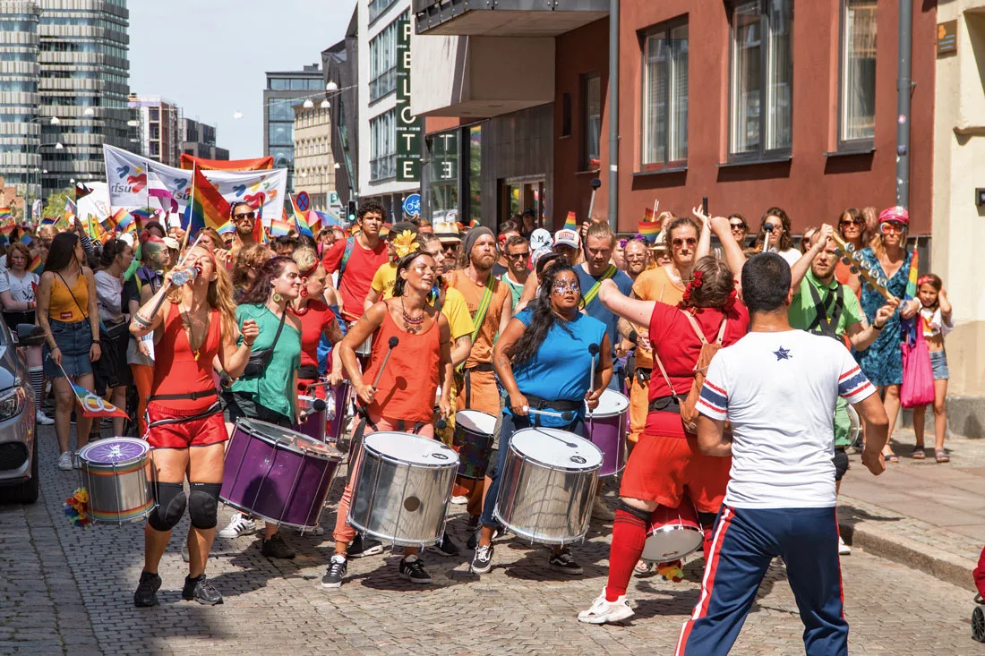 Gay Pride Malmö 2019 Drummer folks and queers opening the pride parade in Malmö 2019 © Coupleofmen.com