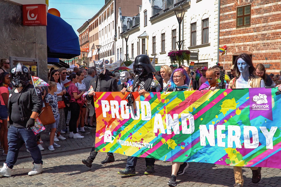 Gay Pride Malmö 2019 Proud and Nerdy Group proudly participating in Malmö Pride Parade 2019 © Coupleofmen.com