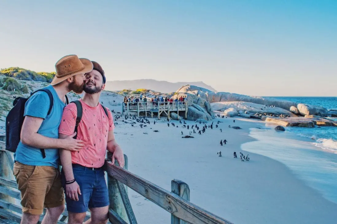 Happy gay traveling to Gay Travel Cape Town St James and Boulders Beach © Coupleofmen.com