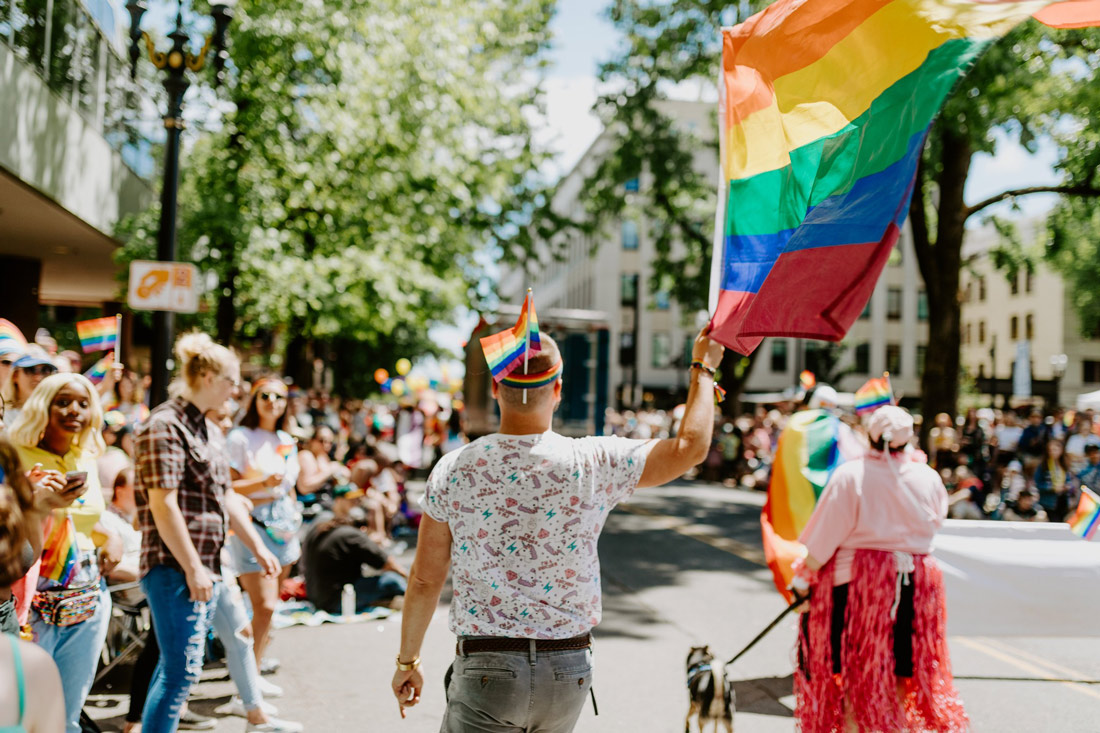 Karl on the streets of Portland demonstrating for LGBTQ+ equality © Matthew Schueller