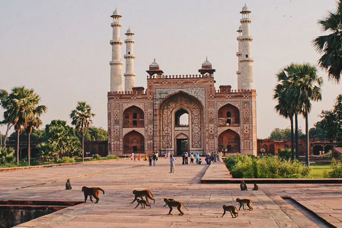 Gay Reise Indien Temples surrounded by wide parks with birds and monkeys in Agra © Coupleofmen.com
