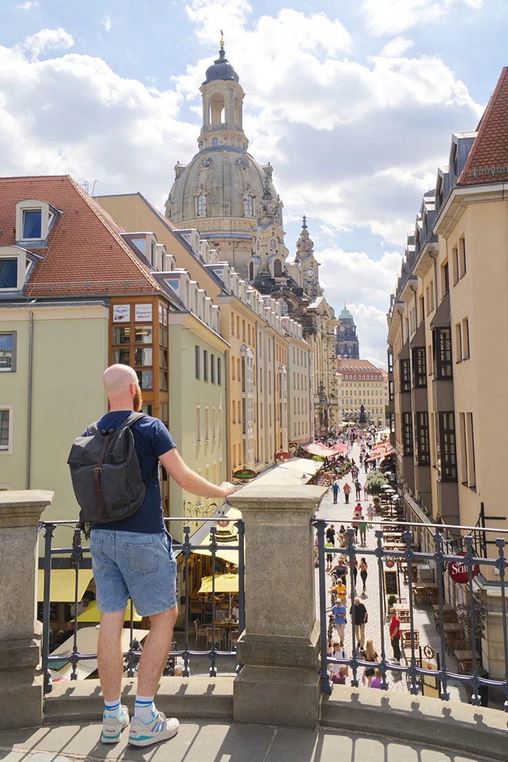 Daan loves the stunning view over the Church of our Lady and the Newmarket, Dresden-Altstadt © Coupleofmen.com