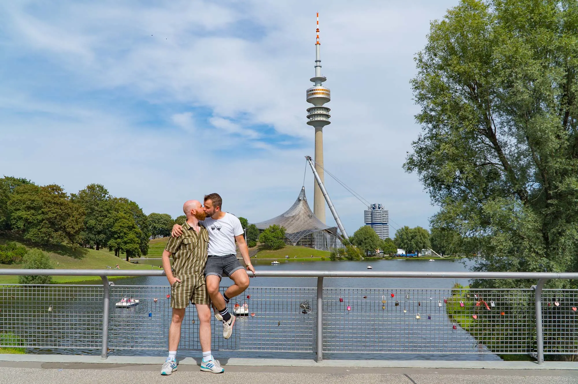 Munich Gay City Trip Break at Olympic Park with the TV Tower in the background © Coupleofmen.com
