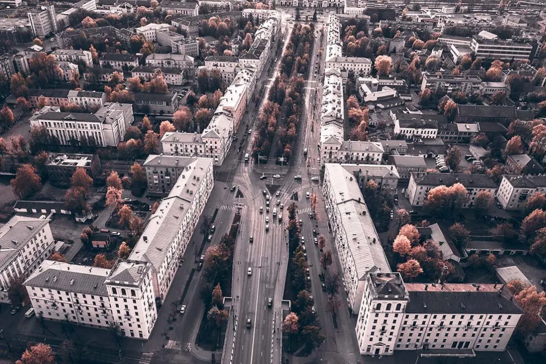 The capital city of Belarus, Minsk out of a birds view perspective