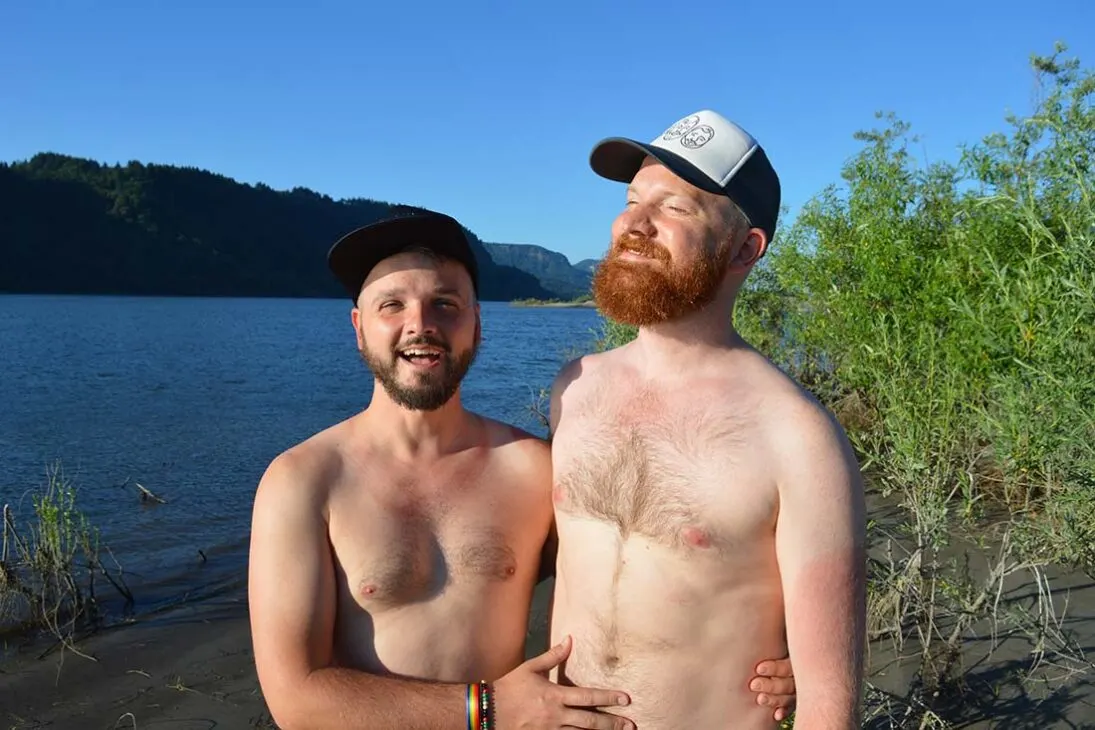 Gay Portland Travel Journal Portland: A Couple of Men at Rooster Rock Nude Beach (Columbia River) © Coupleofmen.com