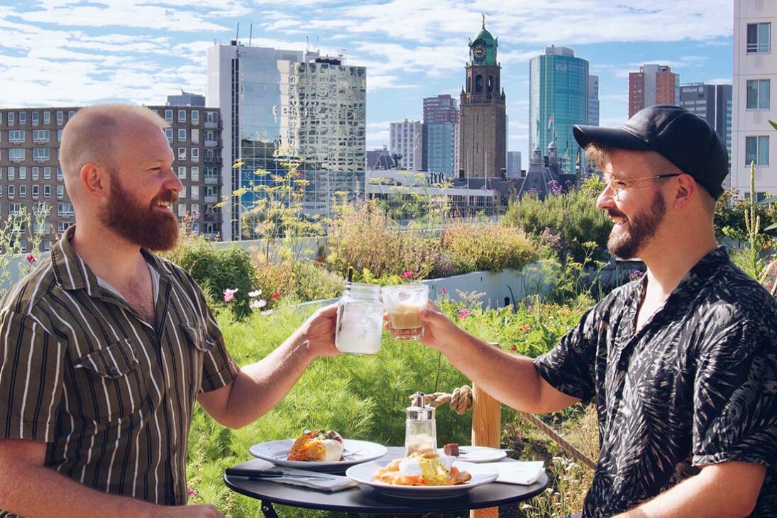 Rooftop breakfast in Rotterdam  Coupleofmen.com Gay Travel Netherlands