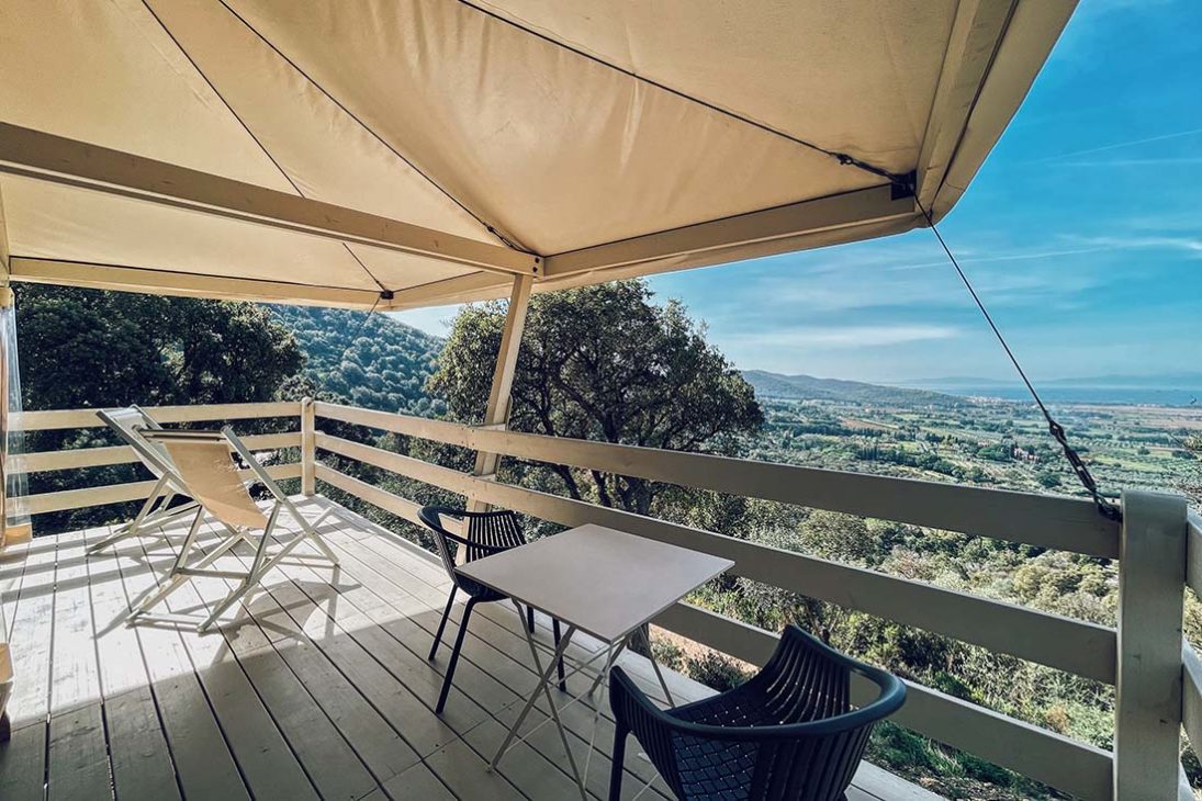Sea View from our veranda of the Be Vedetta lodge | Gay-friendly Glamping in Tuscany, Italy © Coupleofmen.com
