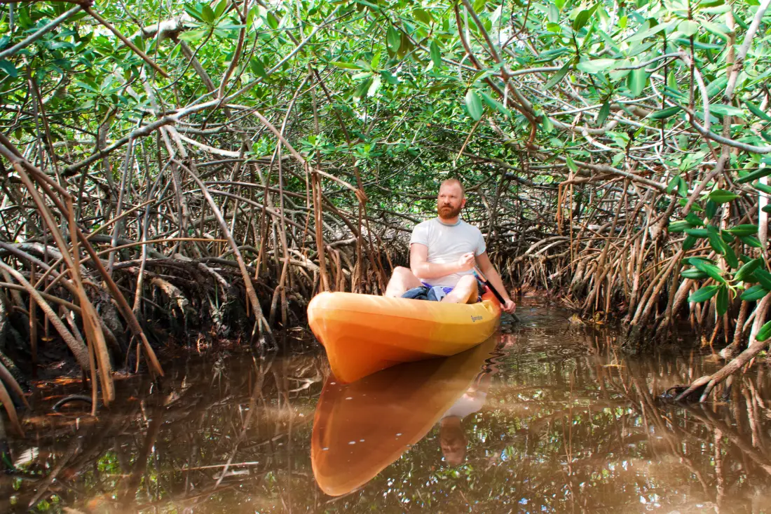 Daan kayaking through the Mangroves with Big Pine Kayak Adventures © Coupleofmen.com