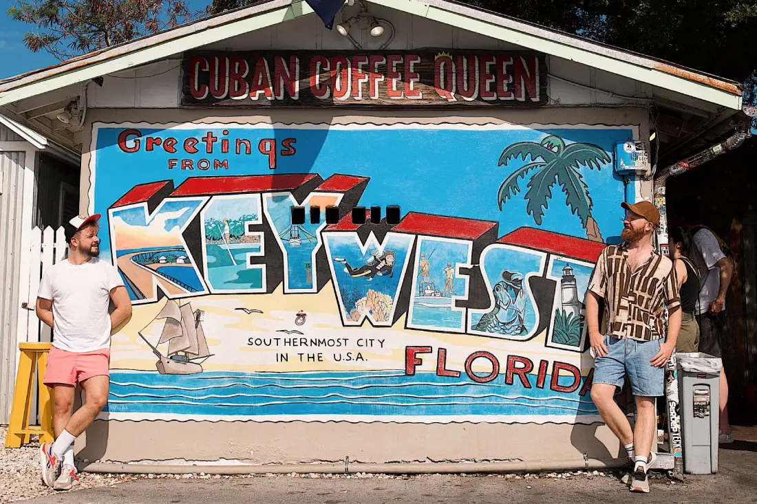 Photo with a Mural: Grettings from Key West, Florida - and the Cuban Coffee Queen © Coupleofmen.com