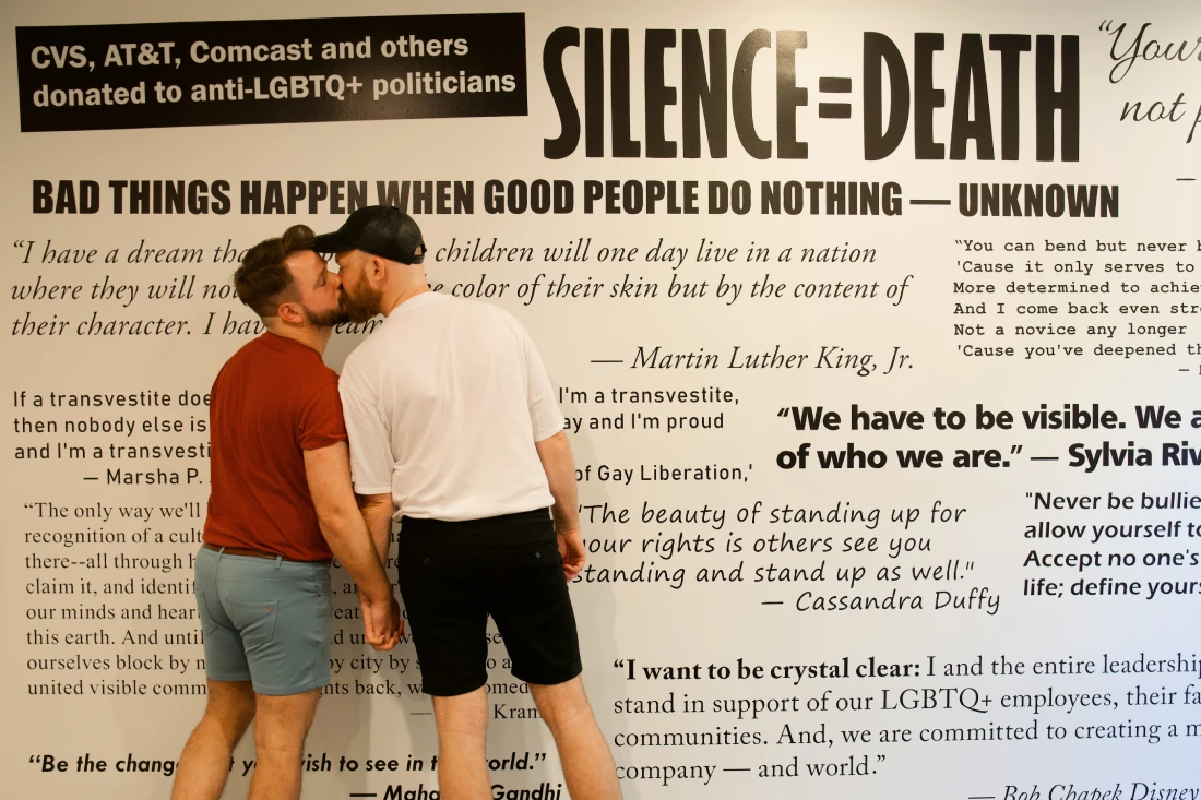 Silence = Death. A gay kiss at the Stonewall Archives © Coupleofmen.com
