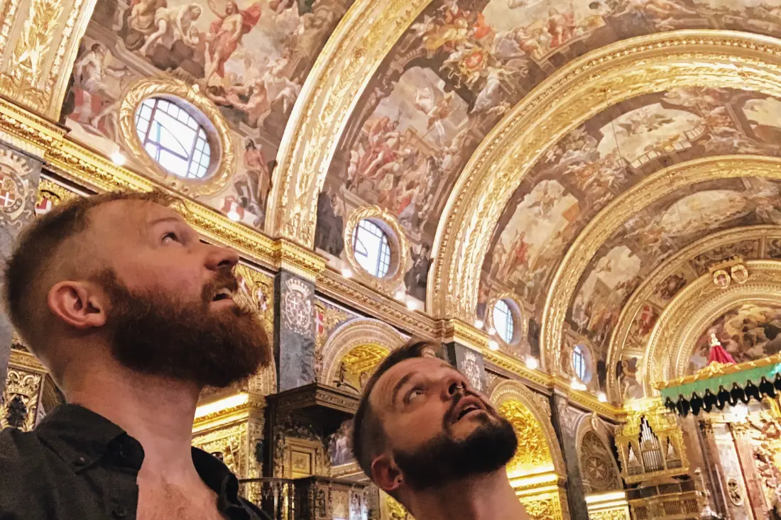 Selfie inside St. John's Co-Cathedral in Valletta © Coupleofmen.com