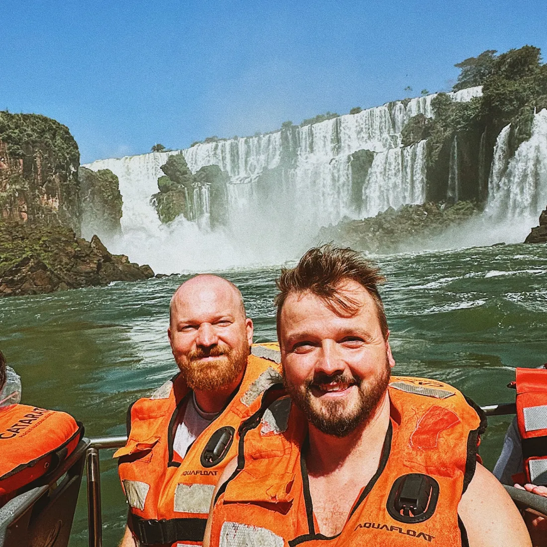 GoPro gay couple selfie before entering the Circuito Inferior of the Iguazu Falls © Coupleofmen.com