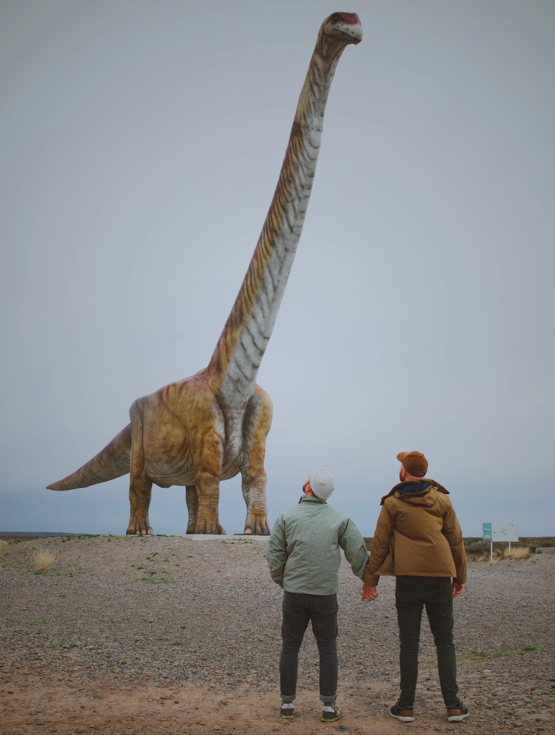 Huge dinosaur as road side attraction on our way to Gaiman © Coupleofmen.com gay couple Puerto Madryn