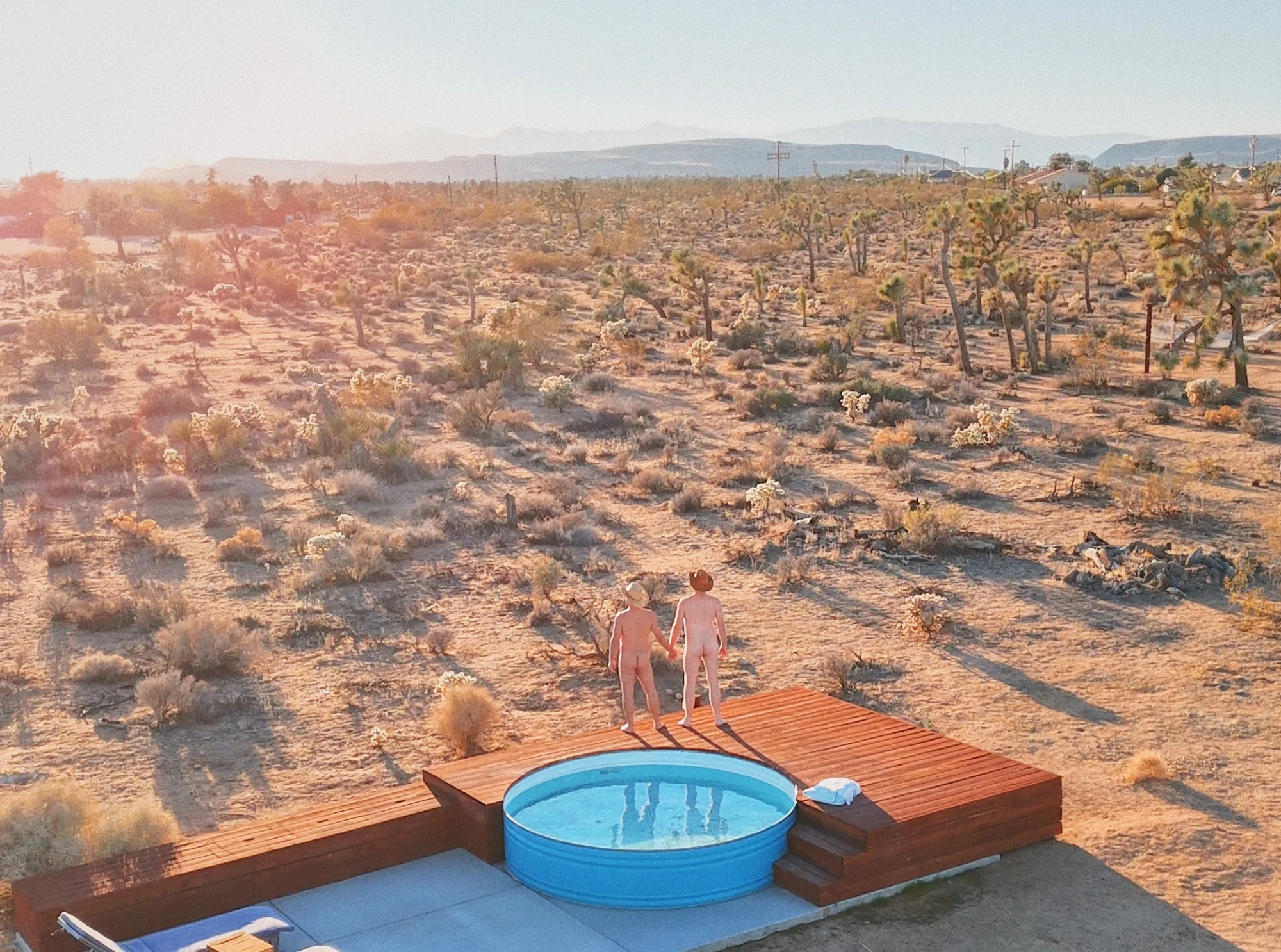 Enjoying the desert in California nude and hand in hand in Yucca Valley &copy; Coupleofmen.com