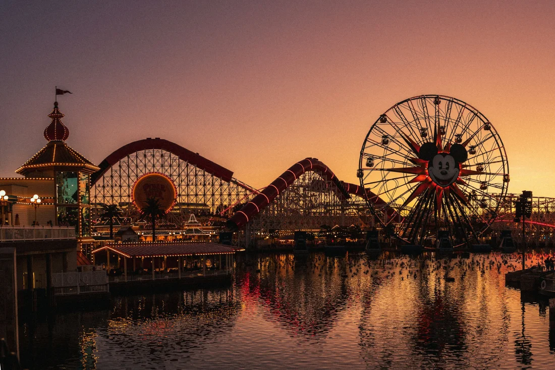 Sunset over Pixar Pier at Disney California Adventure