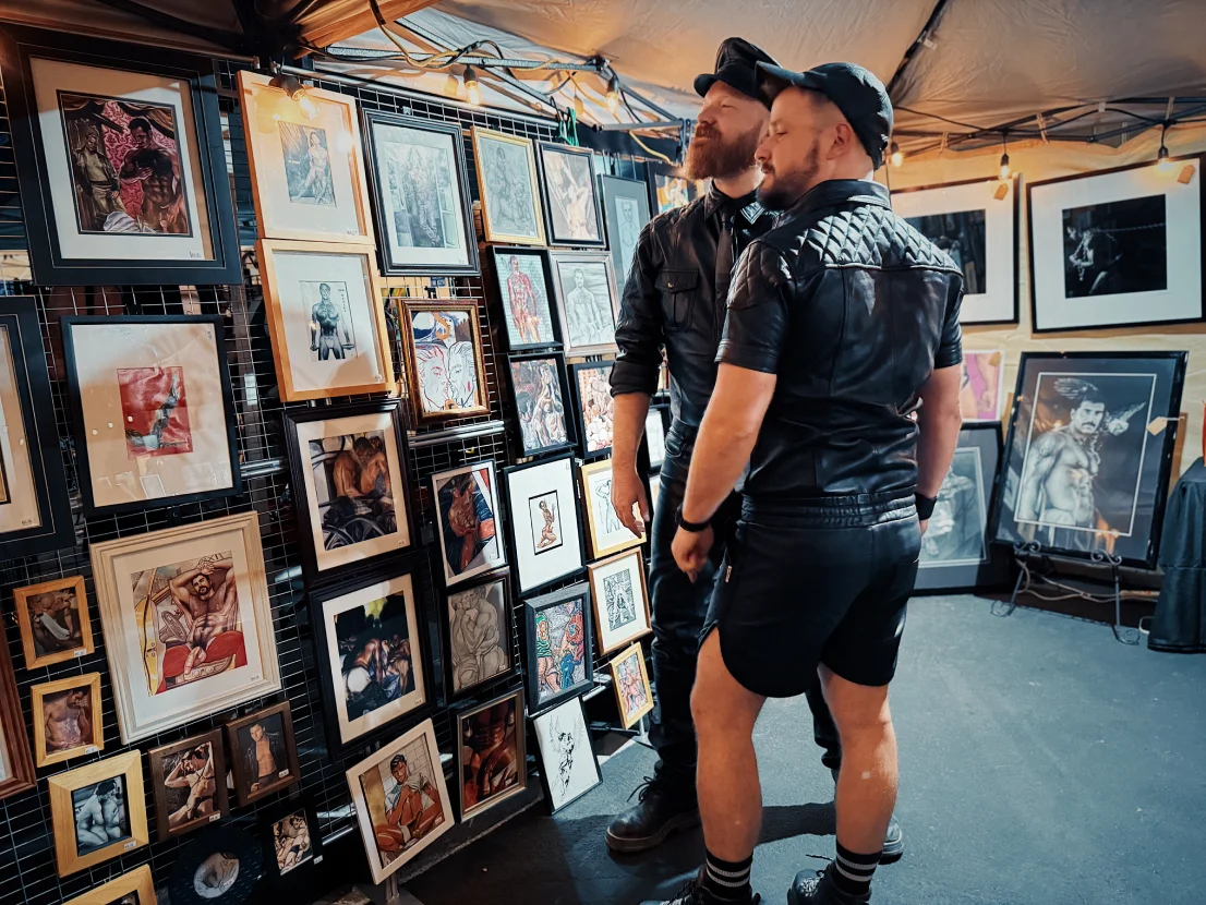 Exploring leather pride street fair on the Tool Shed patio © Coupleofmen.com