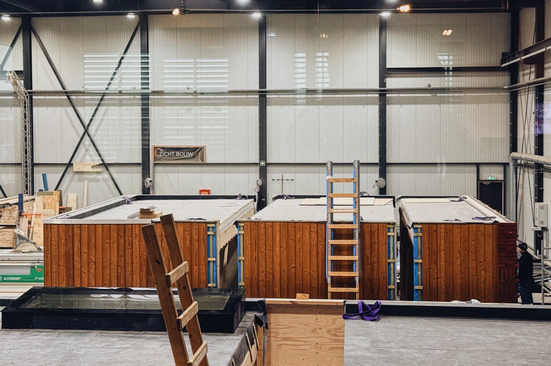 Three prefab house parts by Zicht Bouw waiting to be delivered &copy; Coupleofmen.com Roof extension Amsterdam