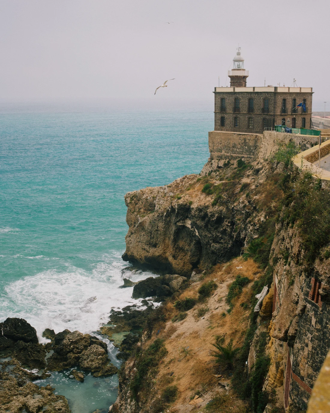 A seagull flying over Melilla's lighthouse &copy; Coupleofmen.com