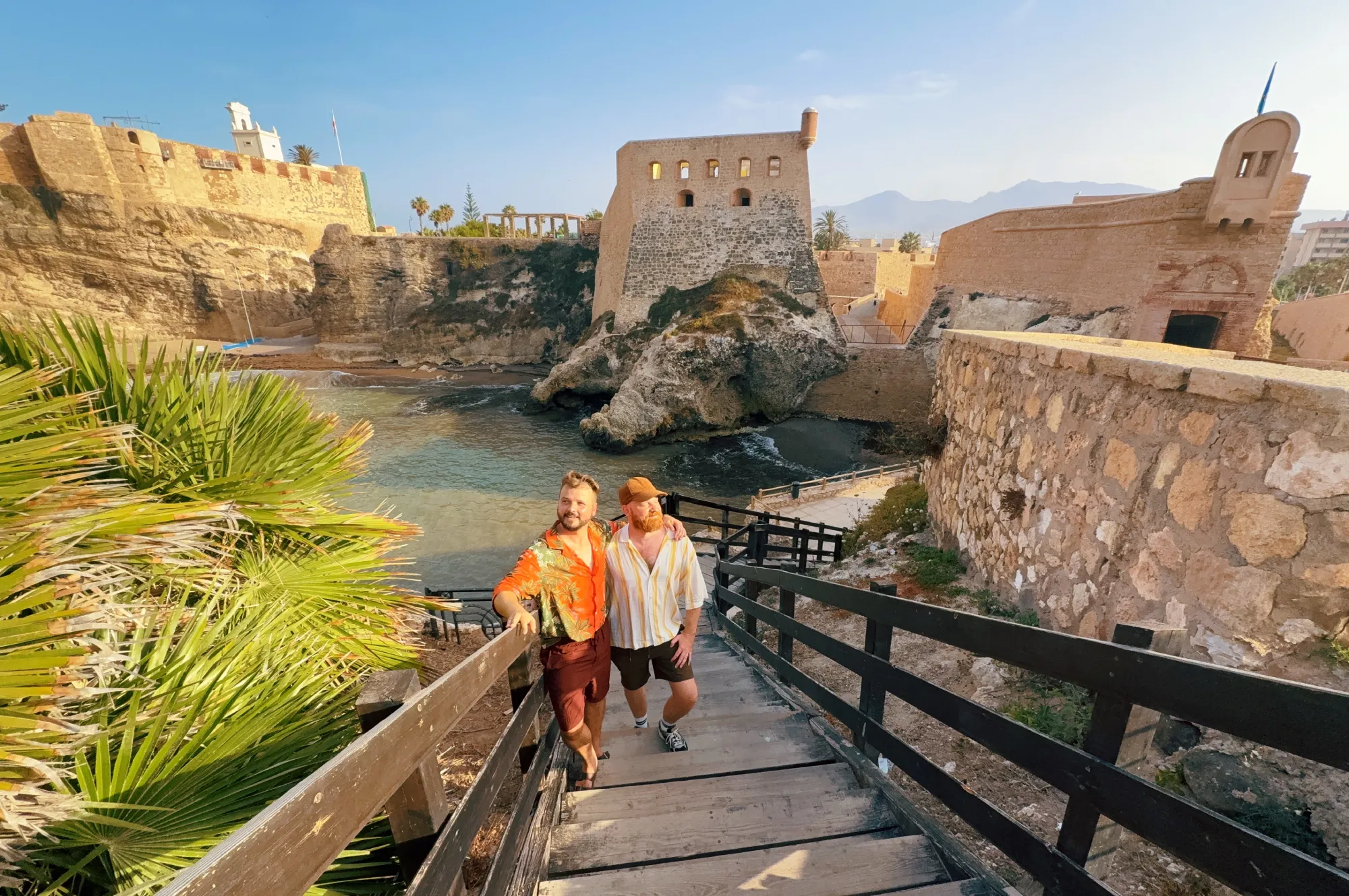 Selfie moment in front of the Melilla la Vieja - Citadel in Melilla &copy; Coupleofmen.com