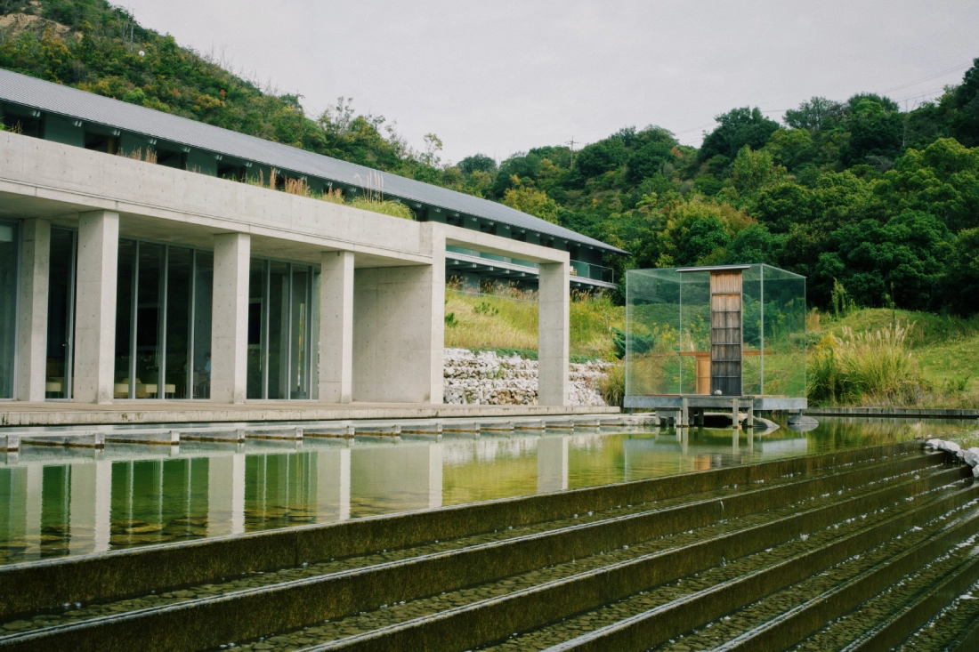 Benesse Art Site with the Glass shrine floating on a pond