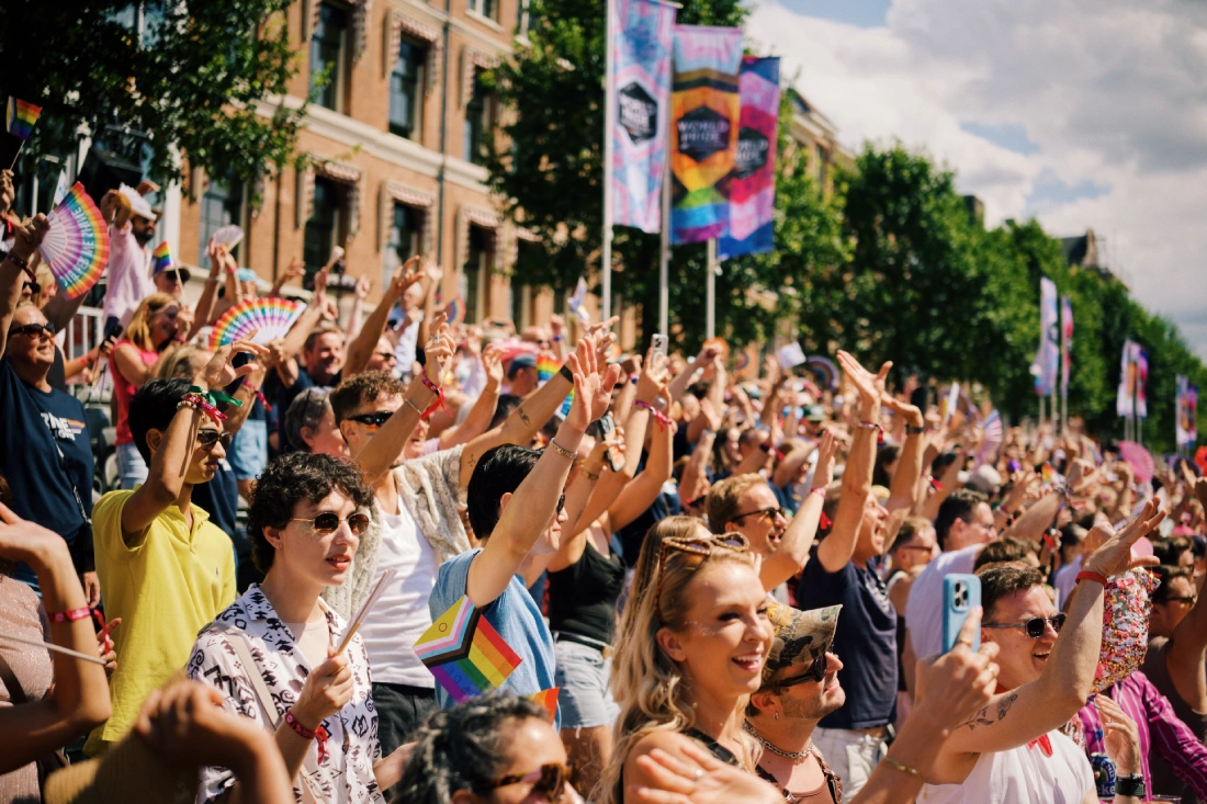 Everyone off their seats at the Canal Parade WorldPride Stadium when the boats passed by &copy; Coupleofmen.com