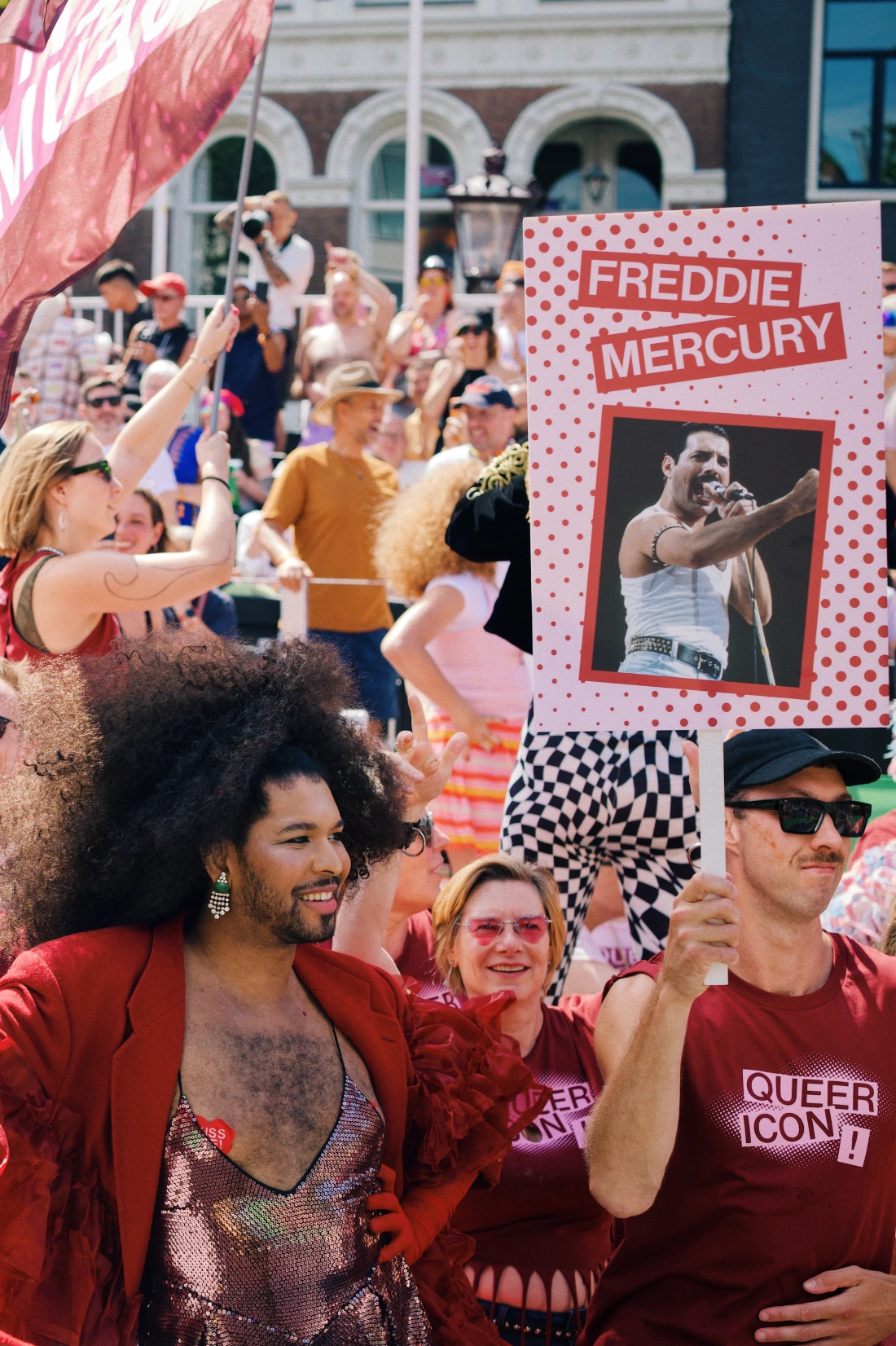 Freddie Mercury Poster on the Queer Icon Canal Parade boat &copy;&nbsp;Coupleofmen.com