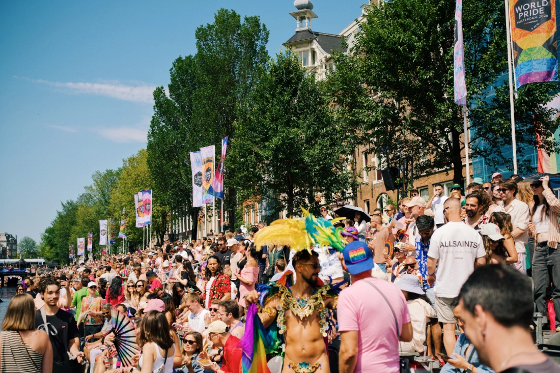 Canal Parade WorldPride Stadium in Amsterdam on the Prinsengracht &copy; Coupleofmen.com