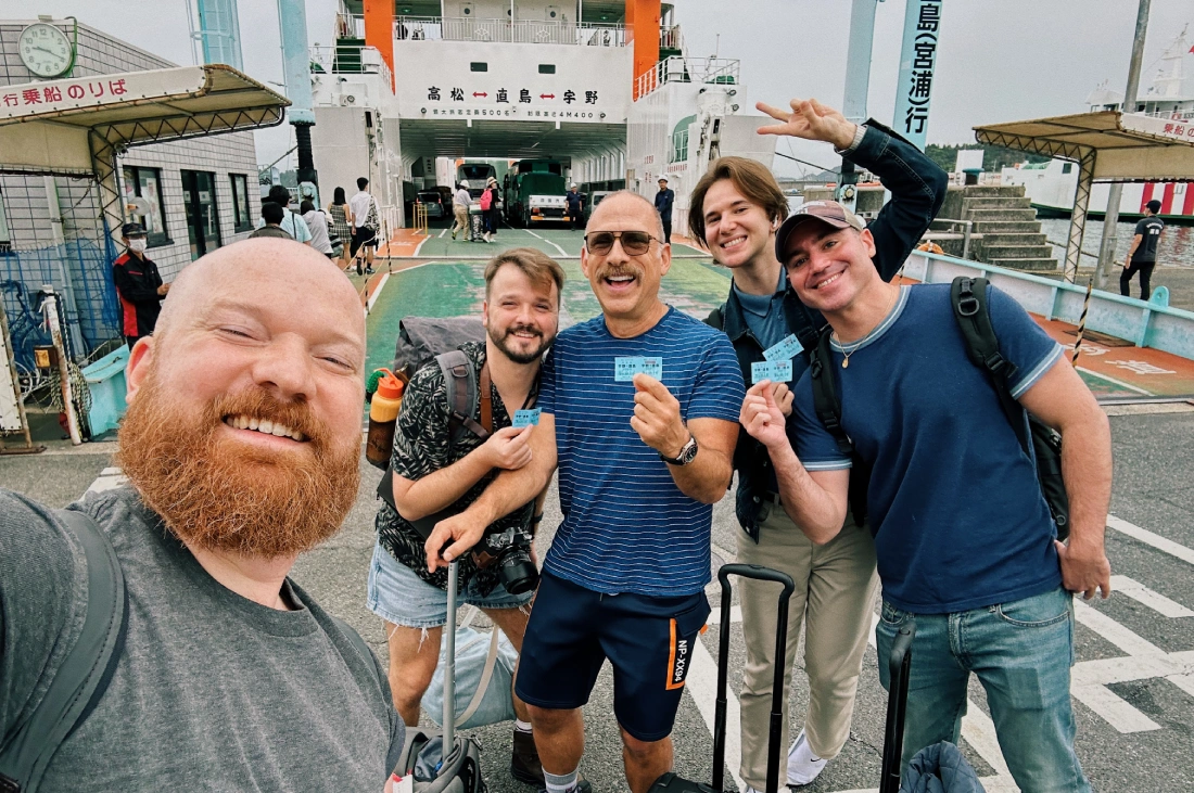 LGBTQ+ travel friends on our way to Naoshima | Naoshima gay travel guide