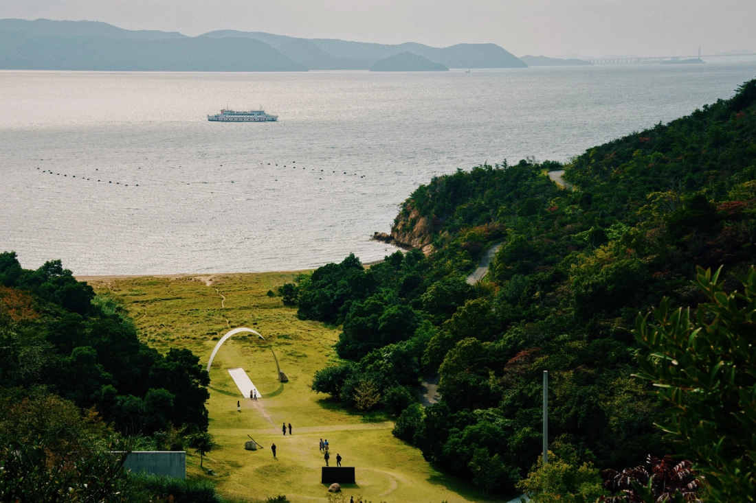 Park at the Lee Ufan Museum featuring art installations on Naoshima